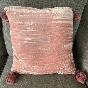 Crushed pink velvet boho throw pillow